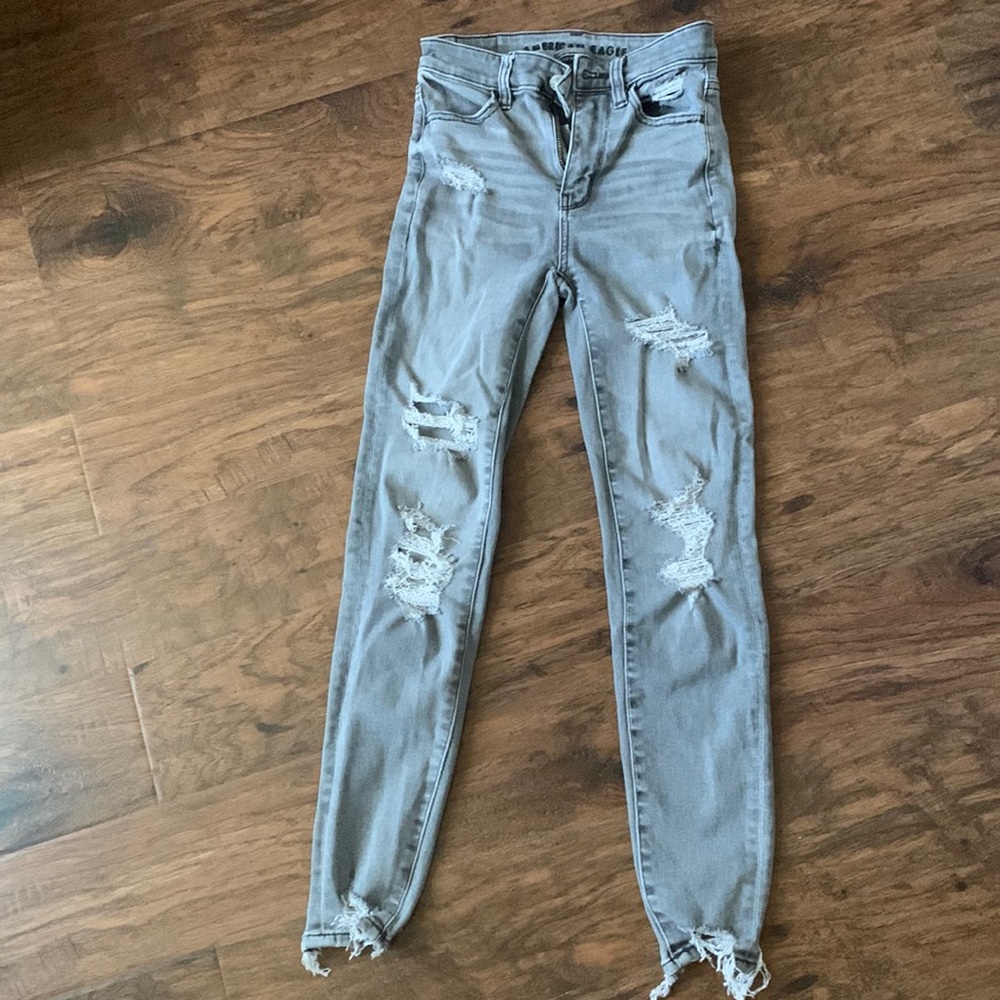 Womens American Eagle Next Level Stretch Gray Jeans Size 00